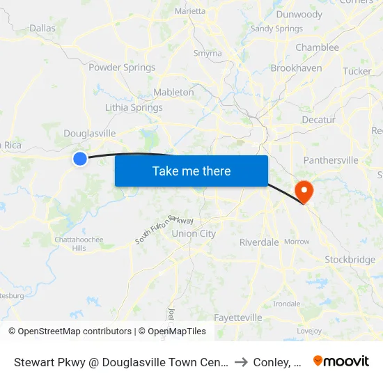 Stewart Pkwy @ Douglasville Town Center to Conley, GA map