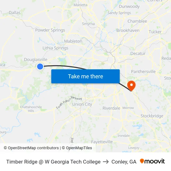 Timber Ridge @ W Georgia Tech College to Conley, GA map