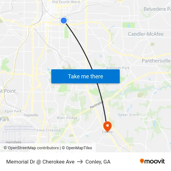 Memorial Dr @ Cherokee Ave to Conley, GA map