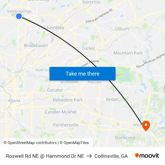 Roswell Rd NE @ Hammond Dr NE to Collinsville, GA map