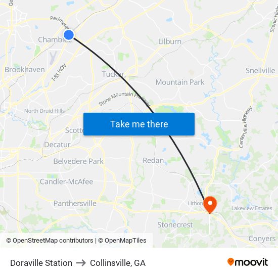 Doraville Station to Collinsville, GA map