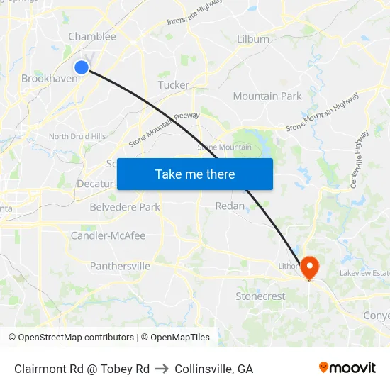 Clairmont Rd @ Tobey Rd to Collinsville, GA map