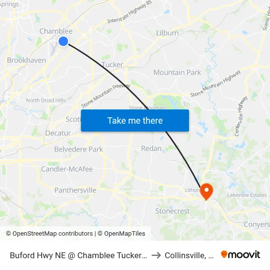 Buford Hwy NE @ Chamblee Tucker Rd to Collinsville, GA map