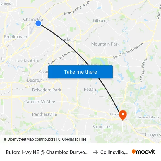 Buford Hwy NE @ Chamblee Dunwoody Rd to Collinsville, GA map