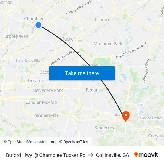 Buford Hwy @ Chamblee Tucker Rd to Collinsville, GA map