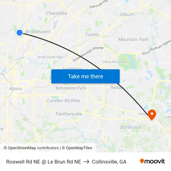 Roswell Rd NE @ Le Brun Rd NE to Collinsville, GA map