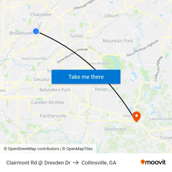 Clairmont Rd @ Dresden Dr to Collinsville, GA map
