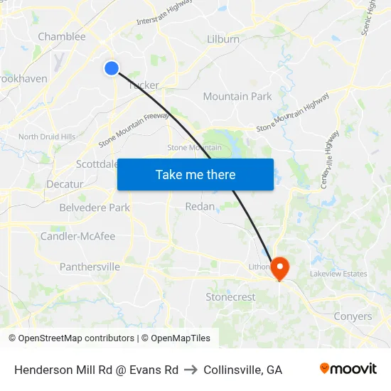 Henderson Mill Rd @ Evans Rd to Collinsville, GA map