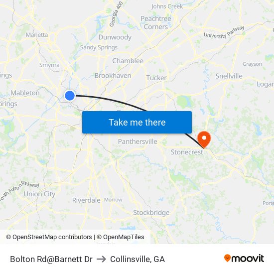 Bolton Rd@Barnett Dr to Collinsville, GA map