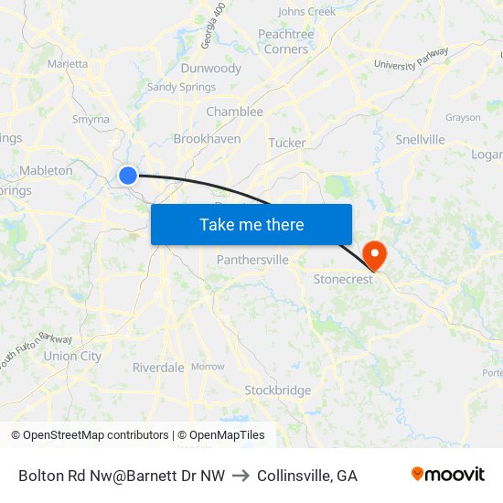 Bolton Rd Nw@Barnett Dr NW to Collinsville, GA map