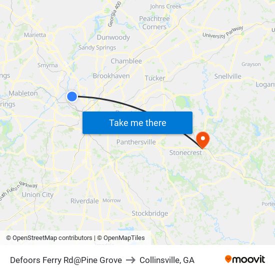 Defoors Ferry Rd@Pine Grove to Collinsville, GA map