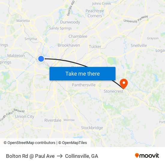 Bolton Rd @ Paul Ave to Collinsville, GA map