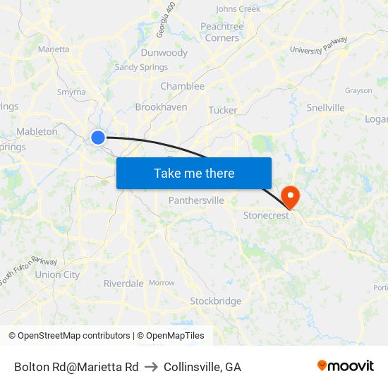 Bolton Rd@Marietta Rd to Collinsville, GA map