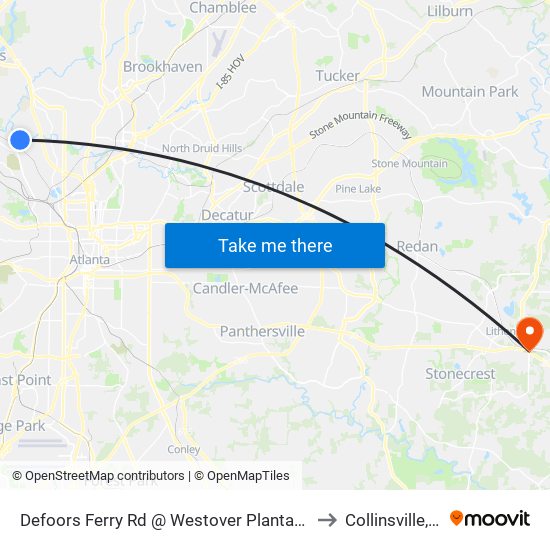 Defoors Ferry Rd @ Westover Plantation Rd to Collinsville, GA map