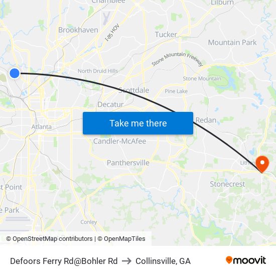 Defoors Ferry Rd@Bohler Rd to Collinsville, GA map