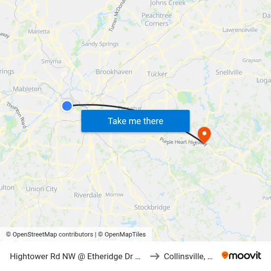 Hightower Rd NW @ Etheridge Dr NW to Collinsville, GA map