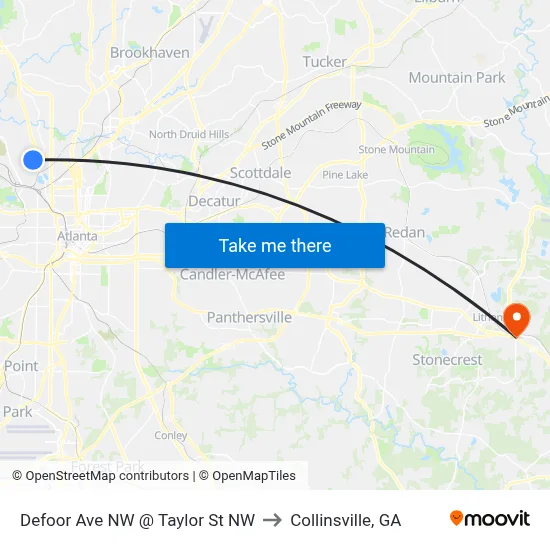 Defoor Ave NW @ Taylor St NW to Collinsville, GA map