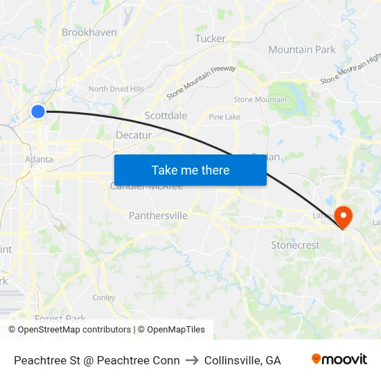 Peachtree St @ Peachtree Conn to Collinsville, GA map
