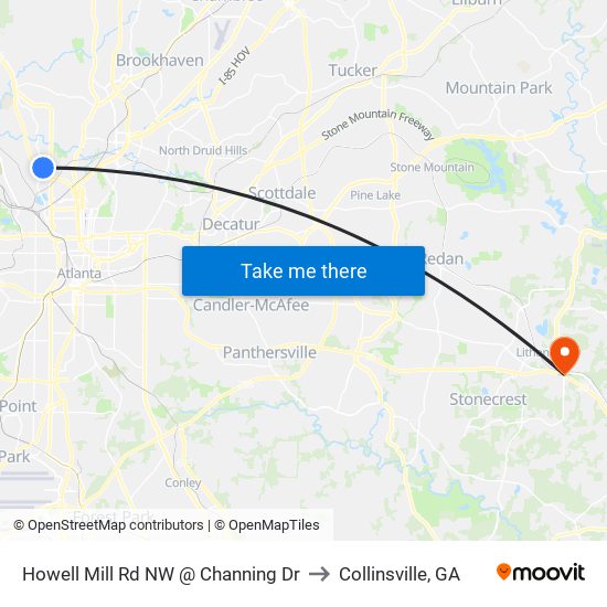 Howell Mill Rd NW @ Channing Dr to Collinsville, GA map