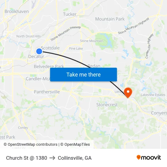 Church St @ 1380 to Collinsville, GA map