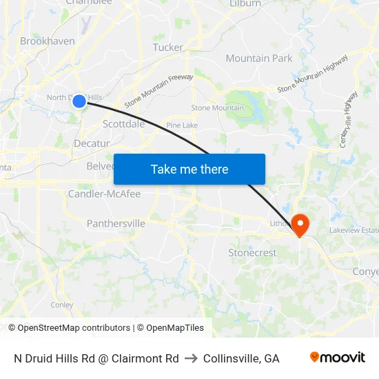 N Druid Hills Rd @ Clairmont Rd to Collinsville, GA map