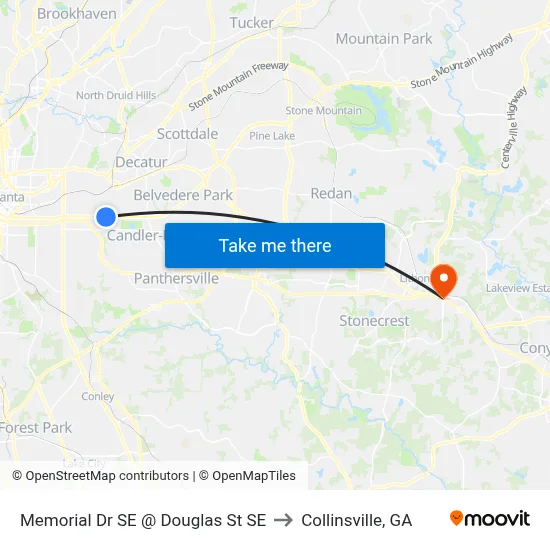 Memorial Dr SE @ Douglas St SE to Collinsville, GA map