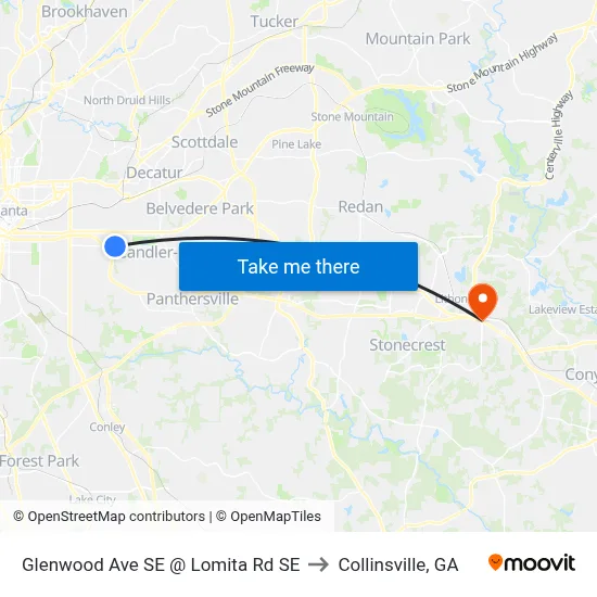 Glenwood Ave SE @ Lomita Rd SE to Collinsville, GA map
