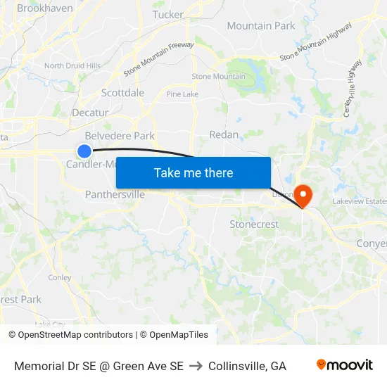 Memorial Dr SE @ Green Ave SE to Collinsville, GA map
