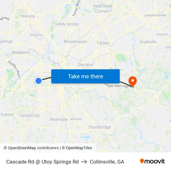 Cascade Rd @ Utoy Springs Rd to Collinsville, GA map
