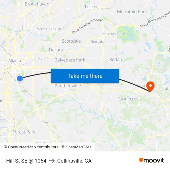 Hill St SE @ 1064 to Collinsville, GA map
