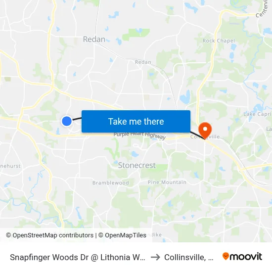 Snapfinger Woods Dr @ Lithonia Way to Collinsville, GA map