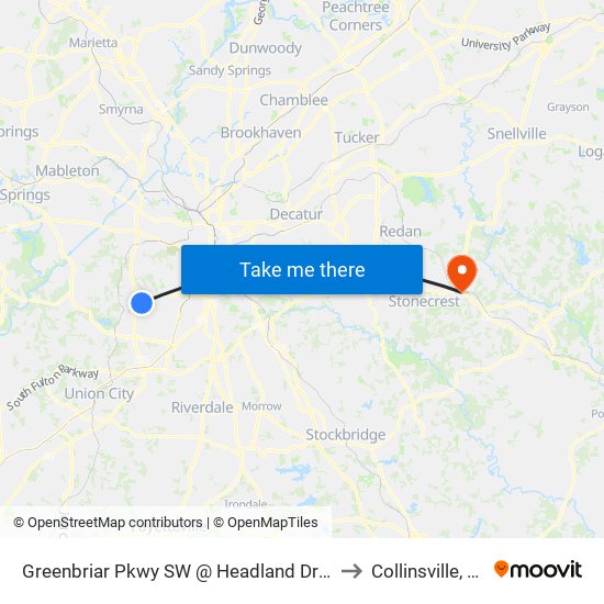 Greenbriar Pkwy SW @ Headland Dr SW to Collinsville, GA map