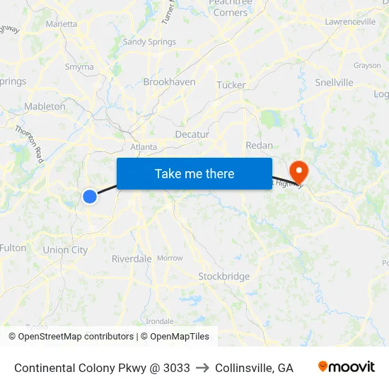 Continental Colony Pkwy @ 3033 to Collinsville, GA map