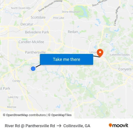 River Rd @ Panthersville Rd to Collinsville, GA map
