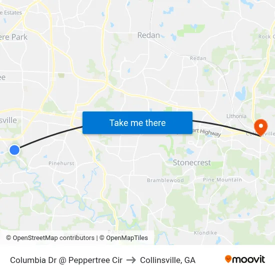 Columbia Dr @ Peppertree Cir to Collinsville, GA map