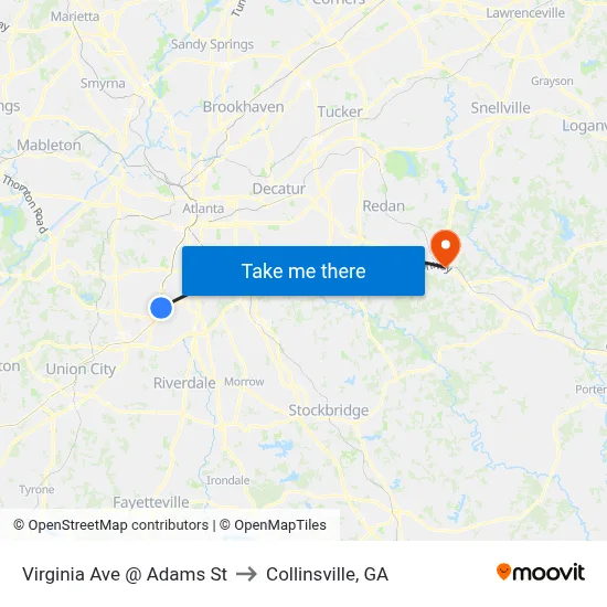 Virginia Ave @ Adams St to Collinsville, GA map