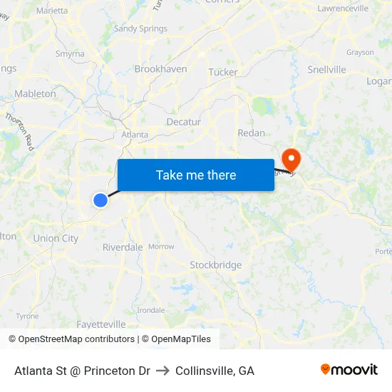 Atlanta St @ Princeton Dr to Collinsville, GA map