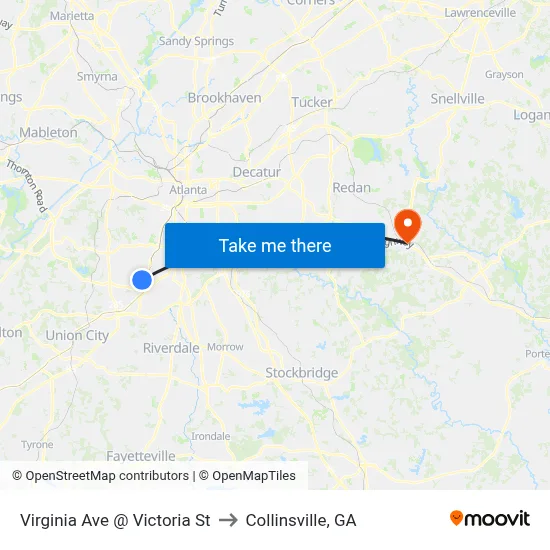 Virginia Ave @ Victoria St to Collinsville, GA map