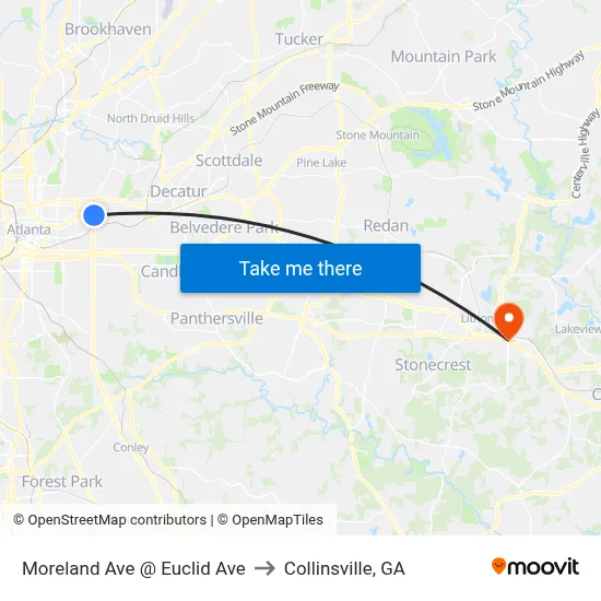 Moreland Ave @ Euclid Ave to Collinsville, GA map