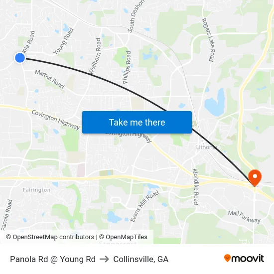 Panola Rd @ Young Rd to Collinsville, GA map