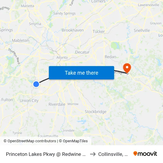 Princeton Lakes Pkwy @ Redwine Rd to Collinsville, GA map