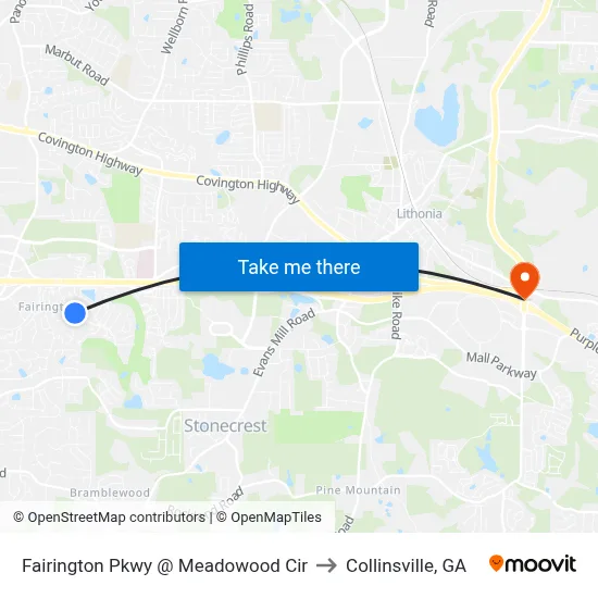 Fairington Pkwy @ Meadowood Cir to Collinsville, GA map