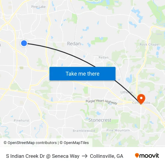 S Indian Creek Dr @ Seneca Way to Collinsville, GA map