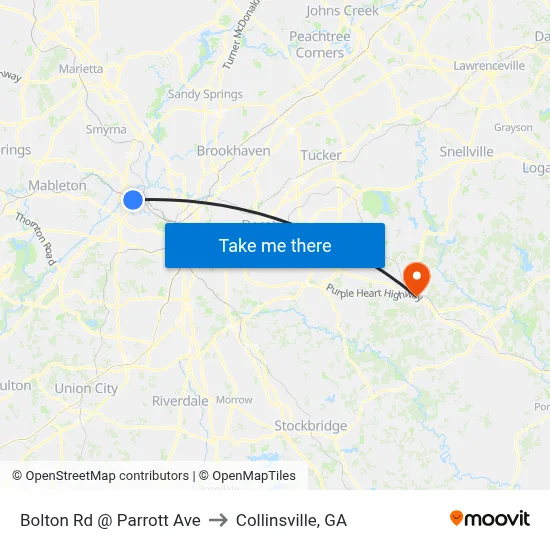 Bolton Rd @ Parrott Ave to Collinsville, GA map