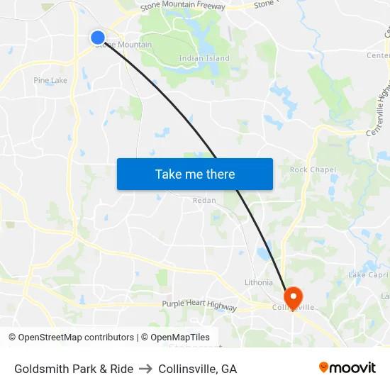 Goldsmith Park & Ride to Collinsville, GA map