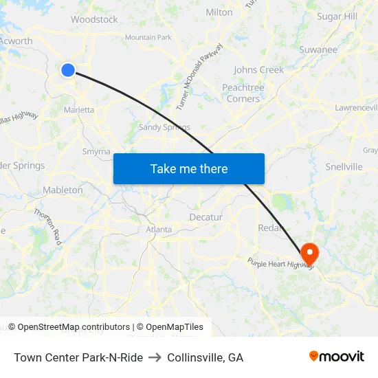 Town Center Park-N-Ride to Collinsville, GA map