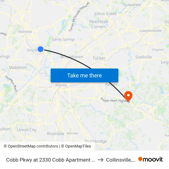 Cobb Pkwy at 2330 Cobb Apartment Homes to Collinsville, GA map