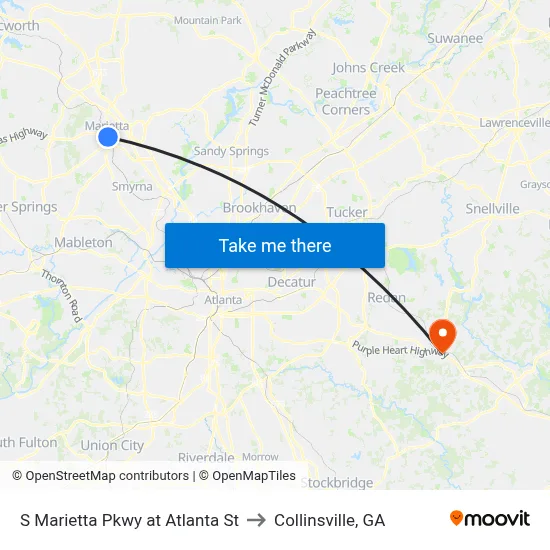 S Marietta Pkwy at Atlanta St to Collinsville, GA map