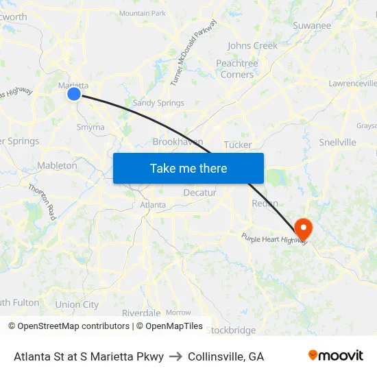 Atlanta St at S Marietta Pkwy to Collinsville, GA map