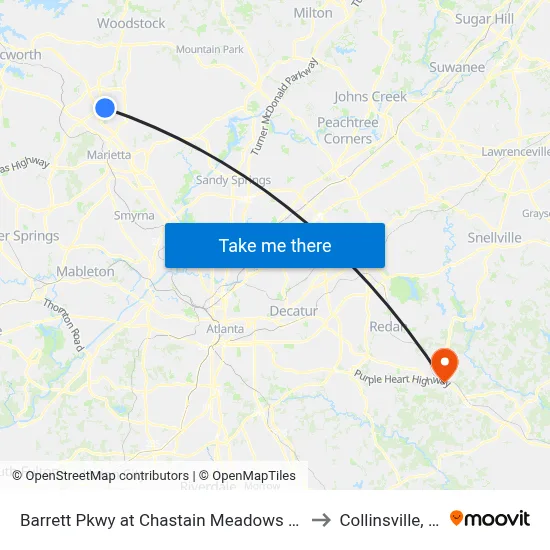 Barrett Pkwy at Chastain Meadows Pkwy to Collinsville, GA map